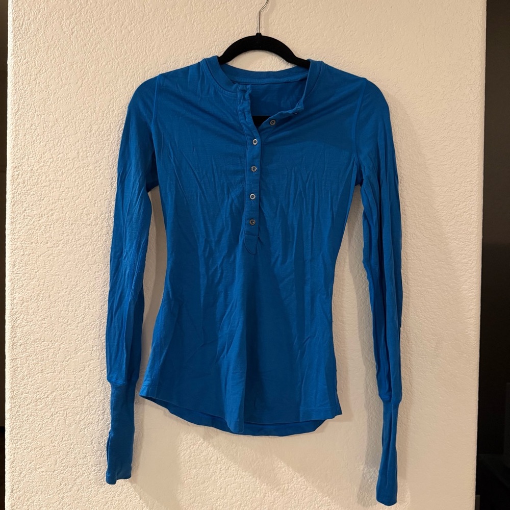 lululemon athletica Blue Button-Up Long Sleeve Tee